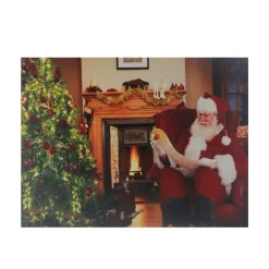 Fiber Optic And Led Lighted "Santa Checks His List" Christmas Canvas Wall Art 12" X 15.75"