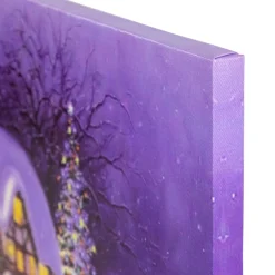 Fiber Optic And Led Lighted Snowy Christmas House Canvas Wall Art 12" X 15.75"