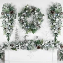 6' Flocked Pine Artificial Christmas Garland With Iridescent Ornaments, Unlit