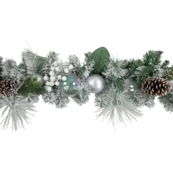 6' Flocked Pine Artificial Christmas Garland With Iridescent Ornaments, Unlit