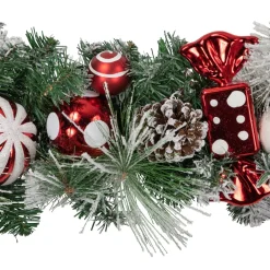 6' Flocked Pine Artificial Christmas Garland With Candy Ornaments And Pinecones