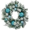 Flocked Pine With Teal And Silver Ornaments Artificial Christmas Wreath, 24-Inch, Unlit