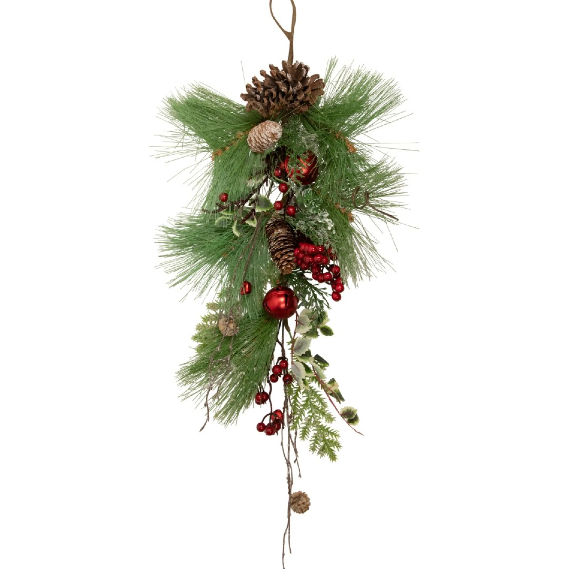 30" Frosted Berries And Pine Cones Artificial Christmas Teardrop Swag - Unlit