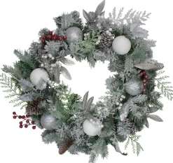 Frosted Cedar And Berries Artificial Christmas Wreath - 24-Inch, Unlit