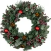 Frosted Long Needle Pine And Ornaments Artificial Christmas Wreath, 32-Inch