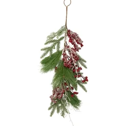 28" Frosted Red Berries And Pine Cones Artificial Christmas Teardrop Swag