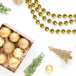 33Ft X 10Mm Shiny Gold Round Beaded Christmas Garland