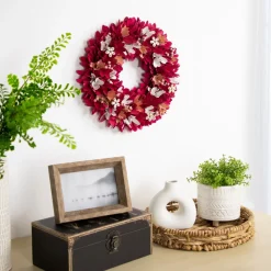 13" Fuchsia Pink And White Wooden Floral Spring Wreath With Berries