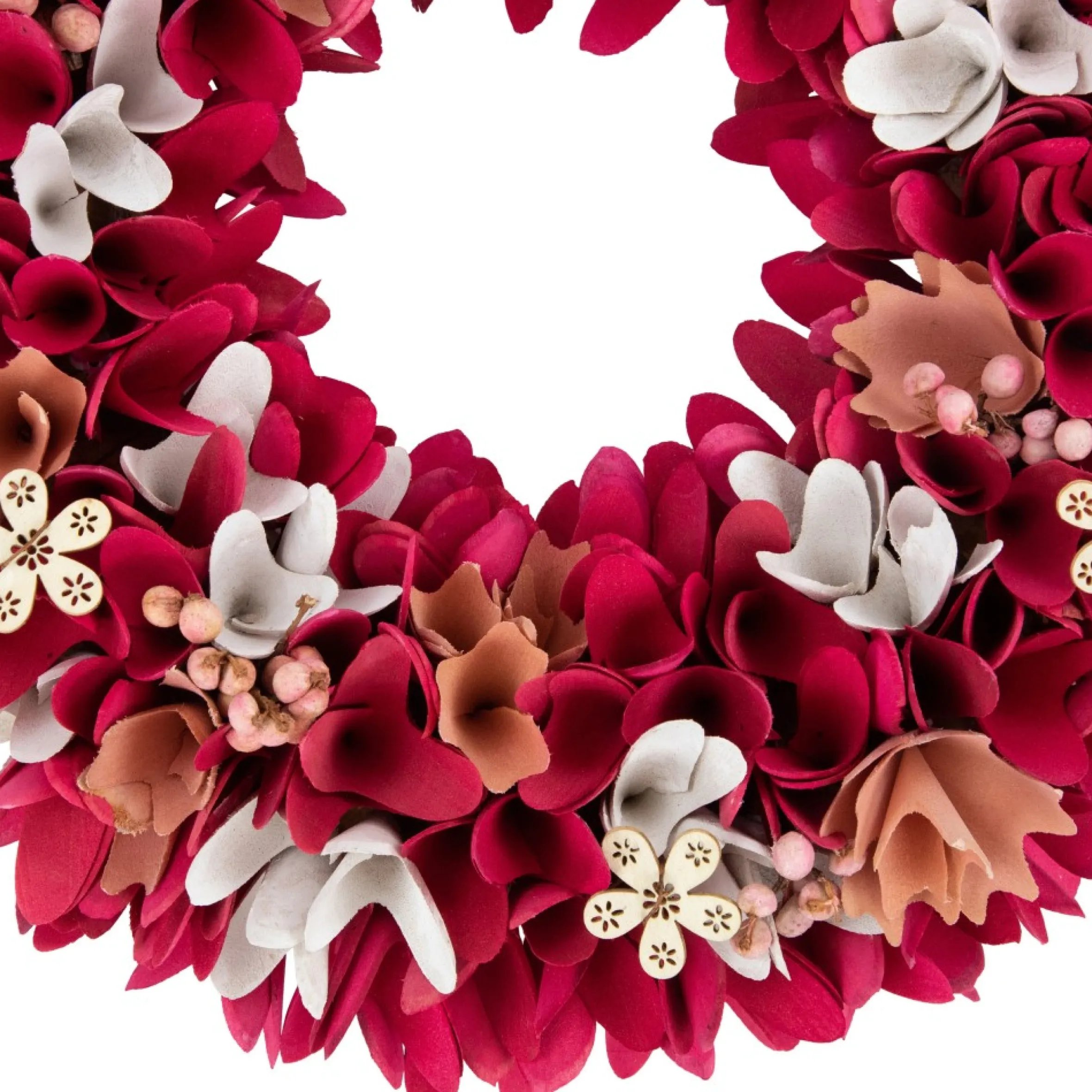 13" Fuchsia Pink And White Wooden Floral Spring Wreath With Berries