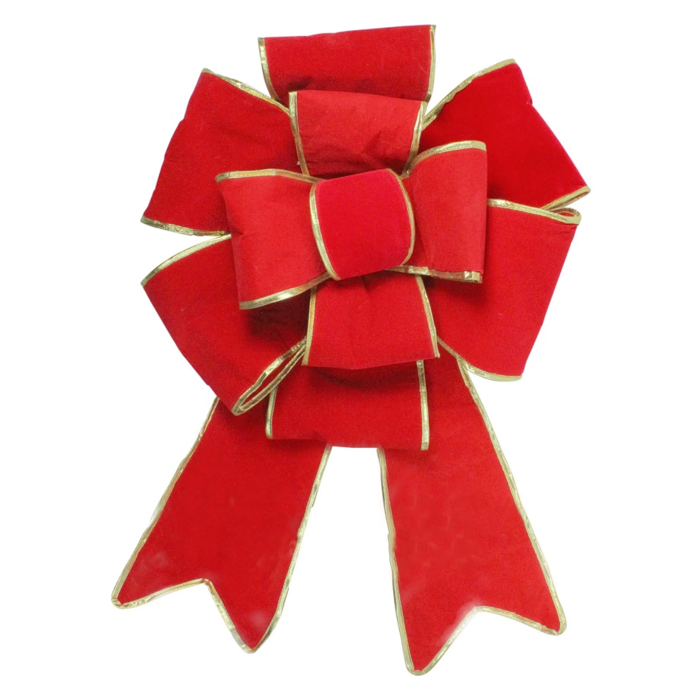 40" Giant Red 3D 11-Loop Velveteen Christmas Bow With Gold Trim