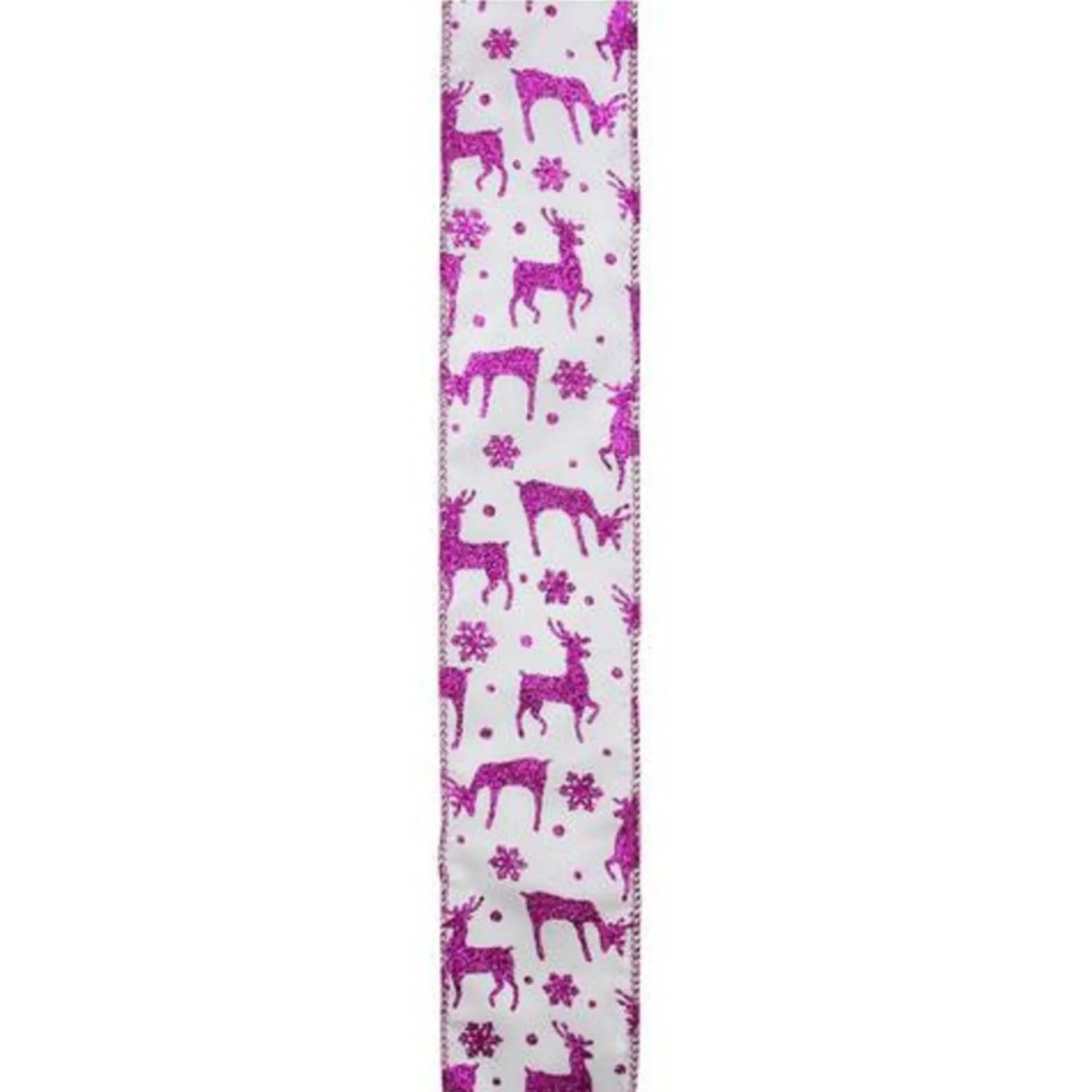 Glistening Purple Reindeer And Star Christmas Wired Craft Ribbon 2.5" X 10 Yards