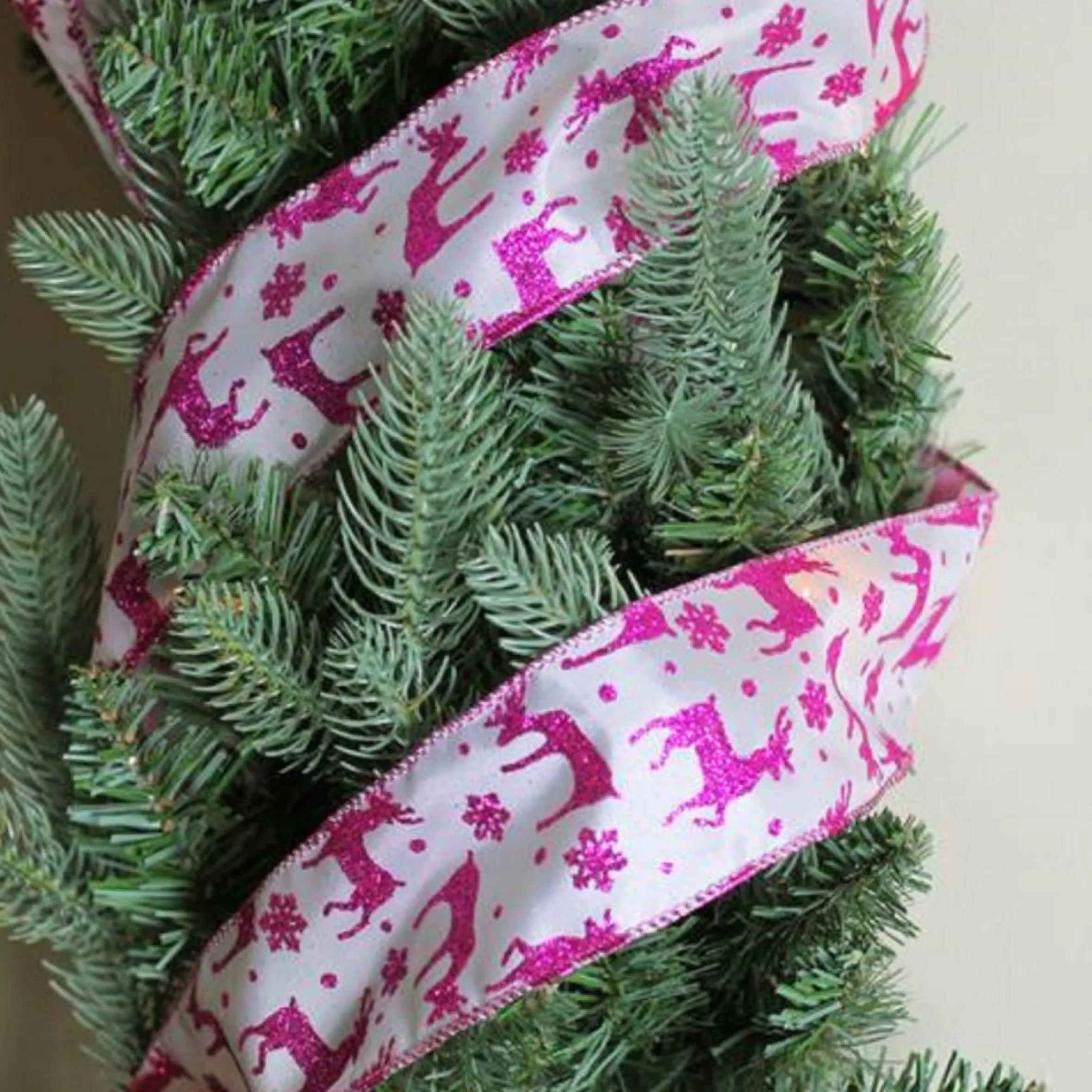 Glistening Purple Reindeer And Star Christmas Wired Craft Ribbon 2.5" X 10 Yards