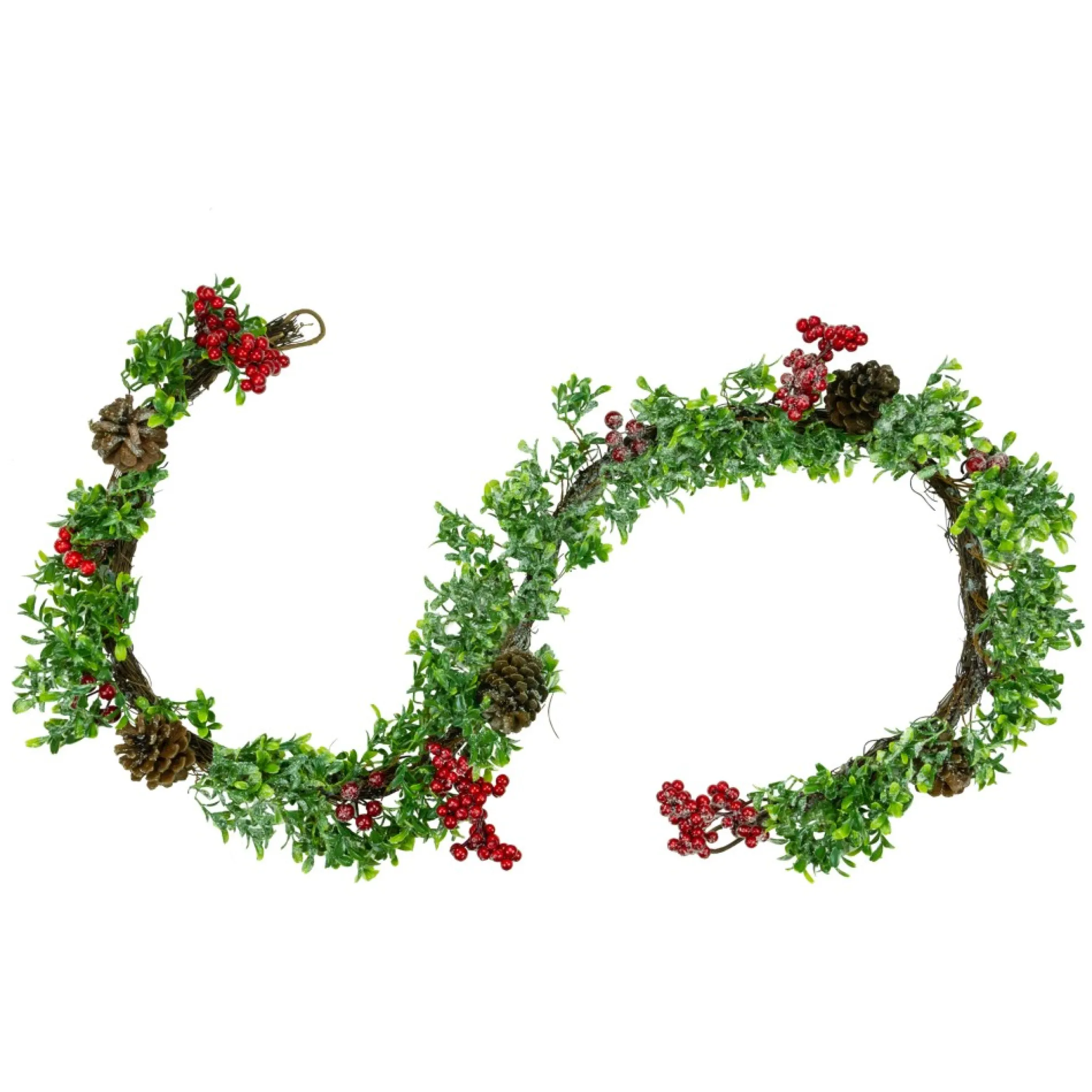 6' Glittered Artificial Boxwood, Pine Cone And Red Berry Christmas Garland- Unlit