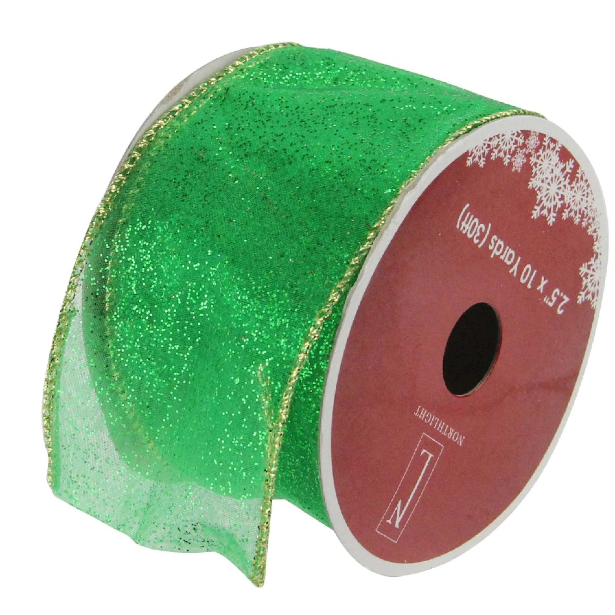 Glittering Green And Gold Solid Wired Christmas Craft Ribbon 2.5" X 10 Yards