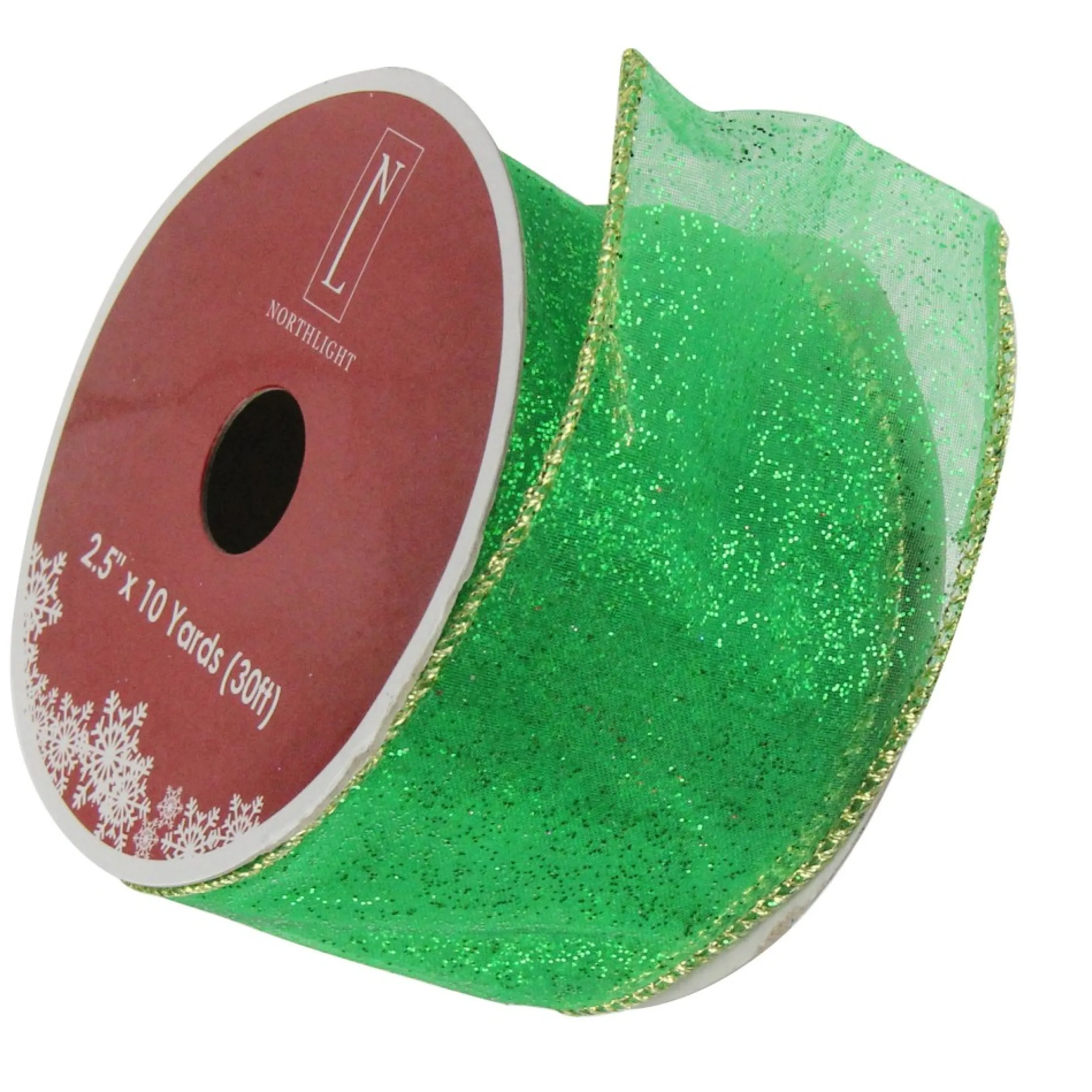 Glittering Green And Gold Solid Wired Christmas Craft Ribbon 2.5" X 10 Yards