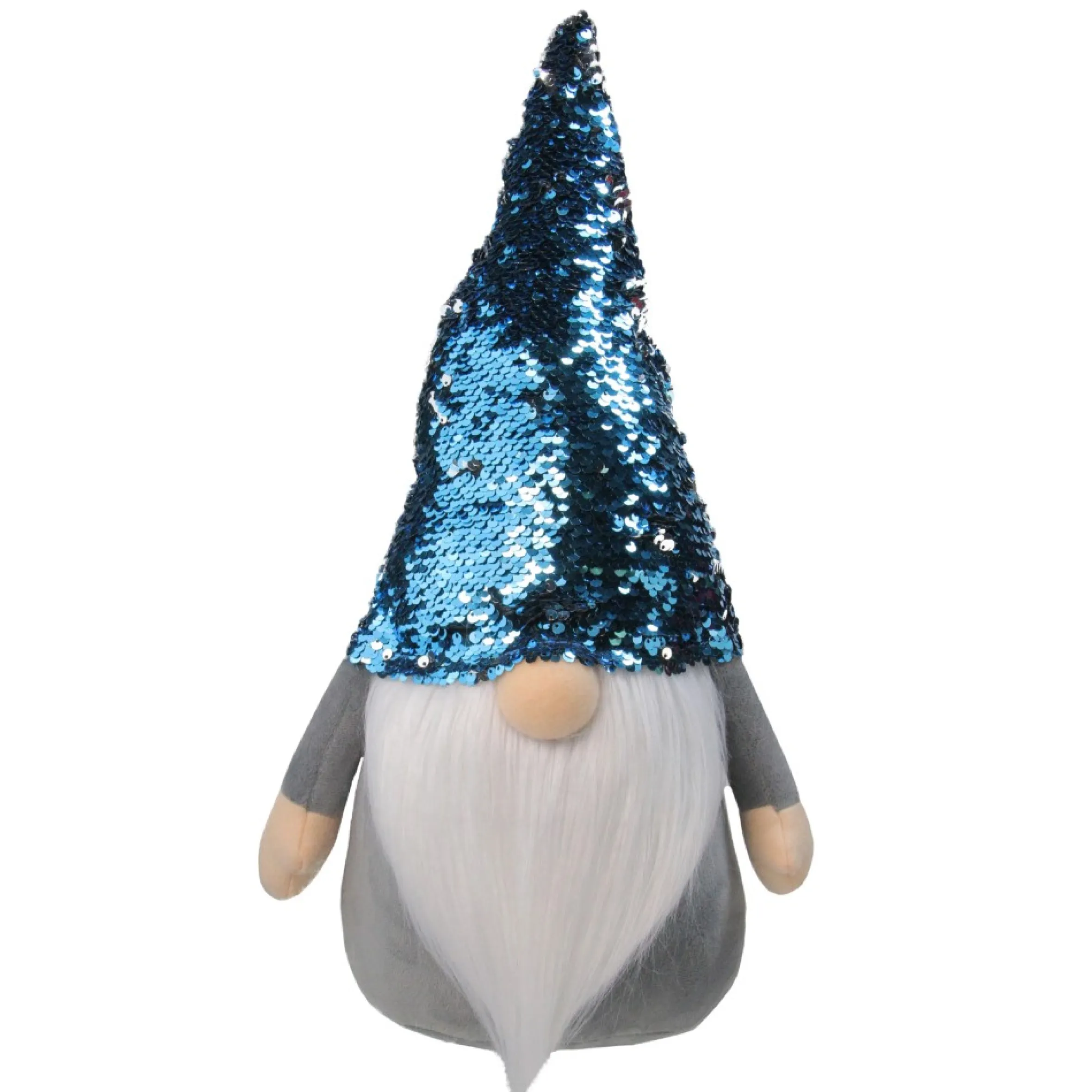 17" Gnome With Blue And Silver Flip Sequin Hat Christmas Decoration