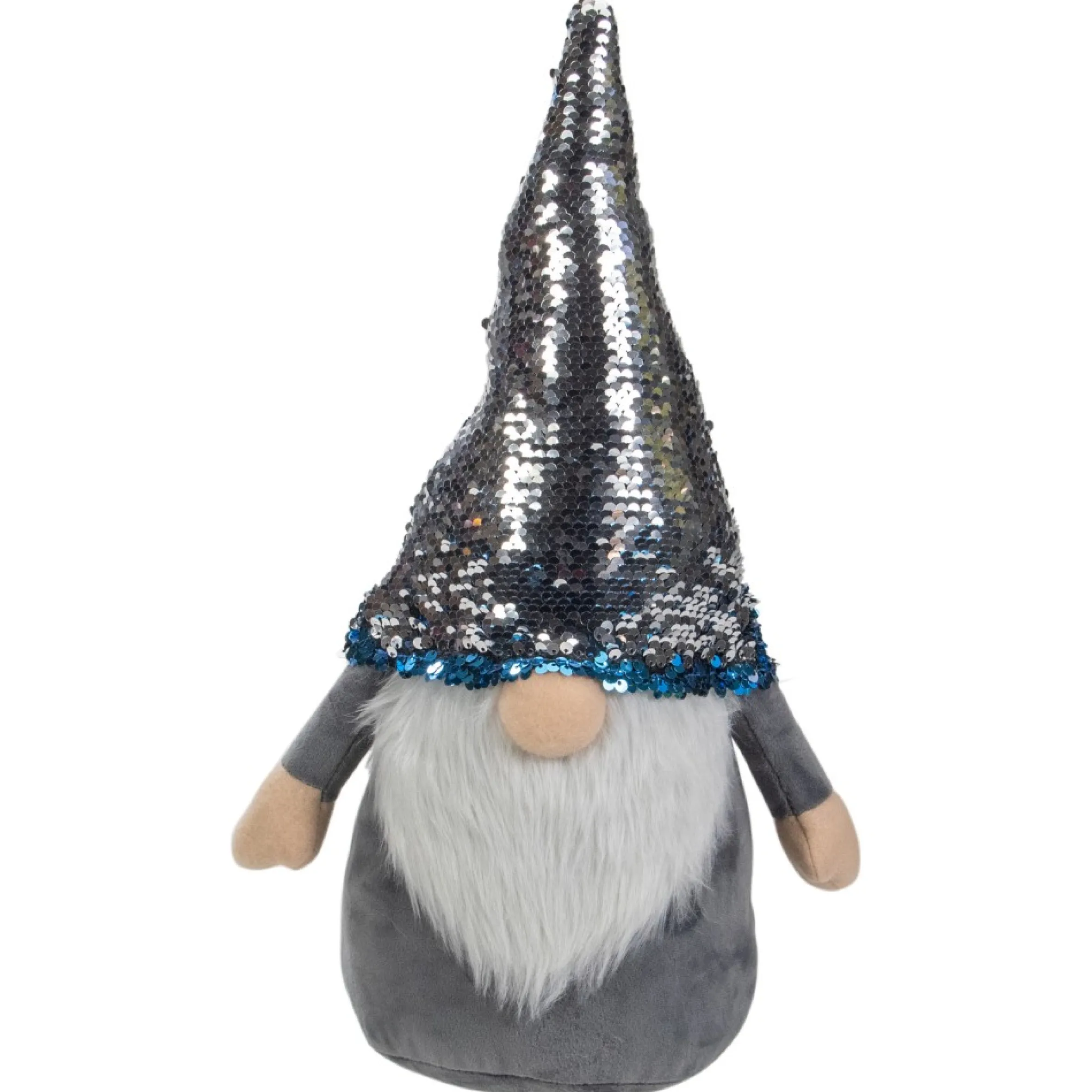 17" Gnome With Blue And Silver Flip Sequin Hat Christmas Decoration