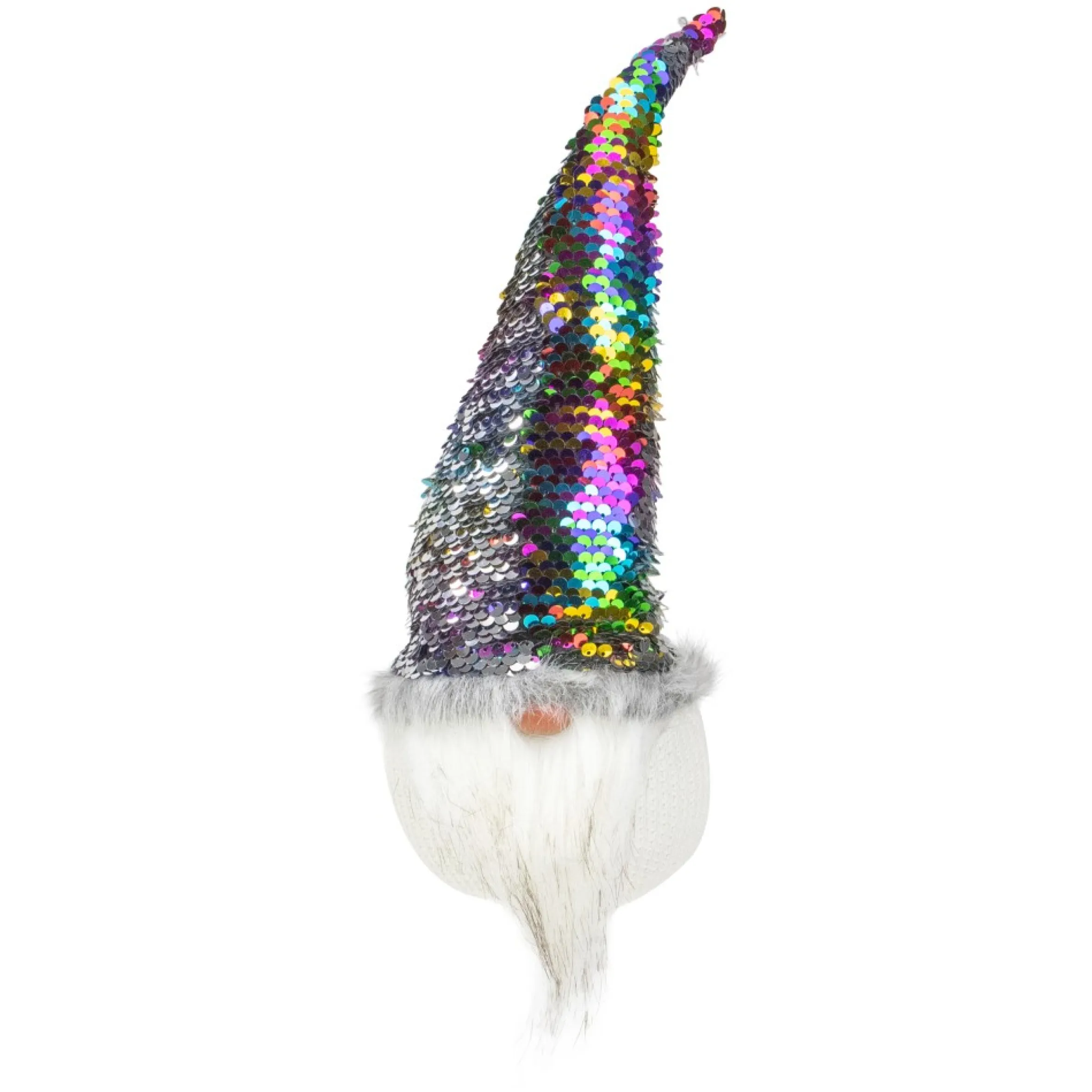 13" Gnome With Rainbow And Silver Flip Sequin Hat Christmas Decoration
