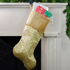 20.5" Gold And Brown Glitter Star Print Christmas Stocking