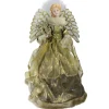 16" Gold And Brown Lighted Angel In Gown With Harp Christmas Tree Topper