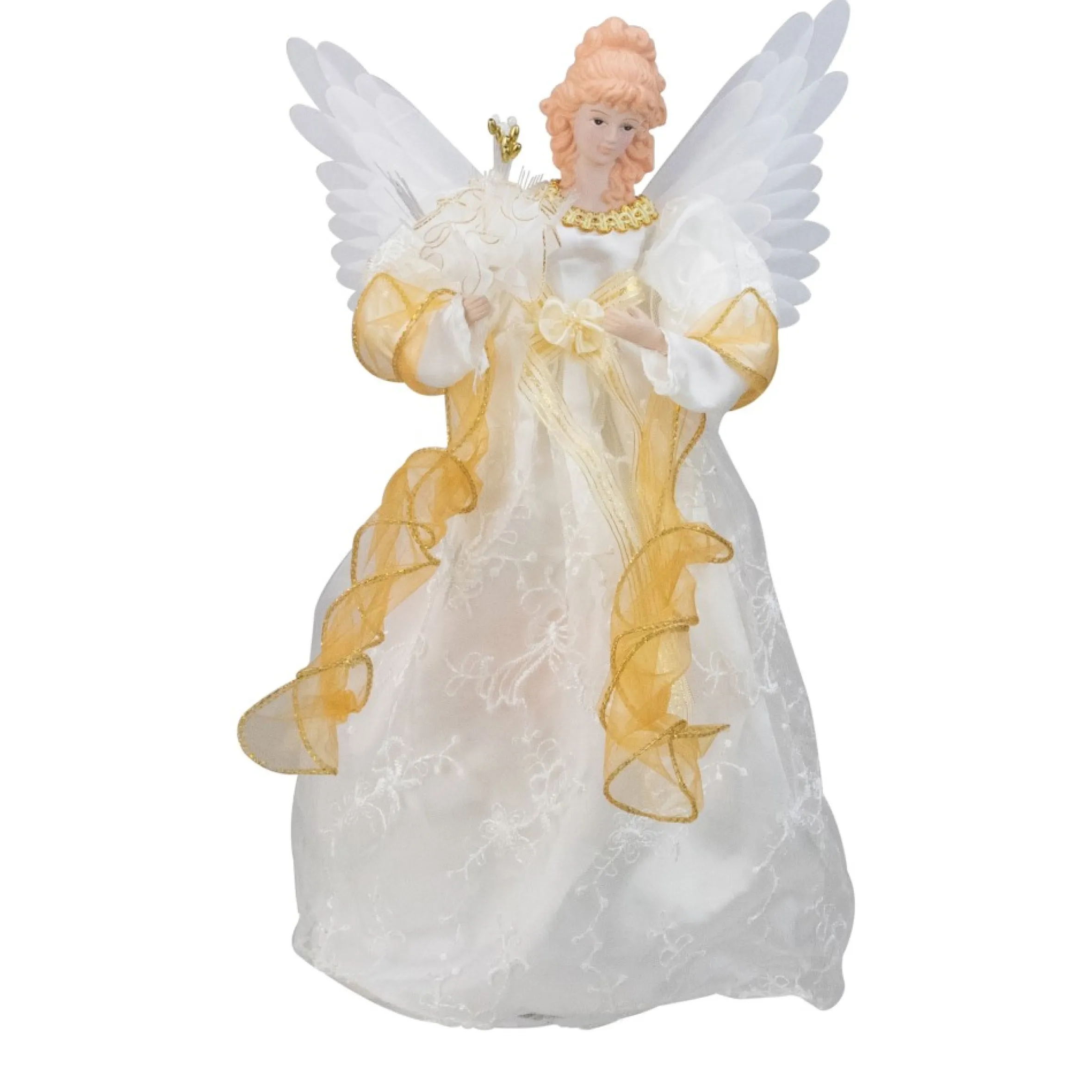 14.5" Gold And Ivory Pre-Lit Angel Christmas Tree Topper - Clear Lights