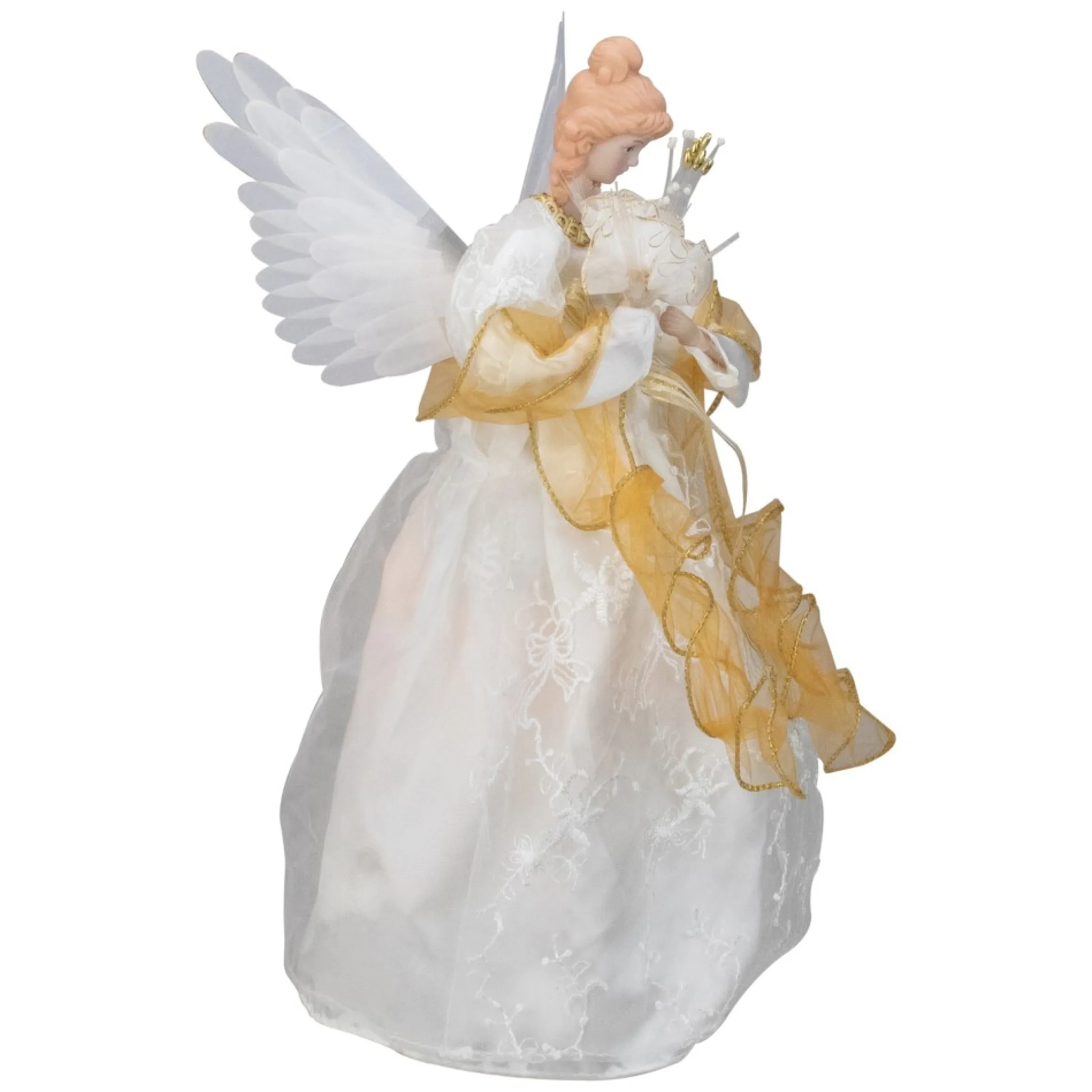 14.5" Gold And Ivory Pre-Lit Angel Christmas Tree Topper - Clear Lights