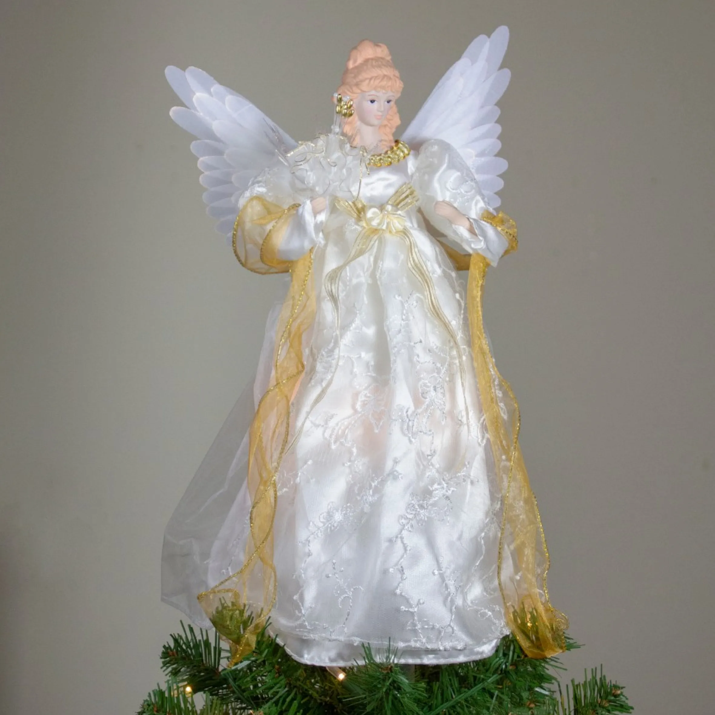 14.5" Gold And Ivory Pre-Lit Angel Christmas Tree Topper - Clear Lights
