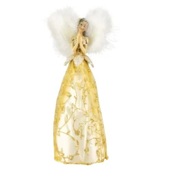 10" Gold And White Angel Christmas Tree Topper, Unlit