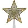 9" Gold And White Glittered Star Led Christmas Tree Topper - Warm White Lights
