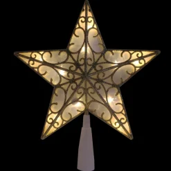 9" Gold And White Glittered Star Led Christmas Tree Topper - Warm White Lights
