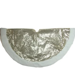 47" Gold And White Round High Pile Fleece Border Christmas Tree Skirt