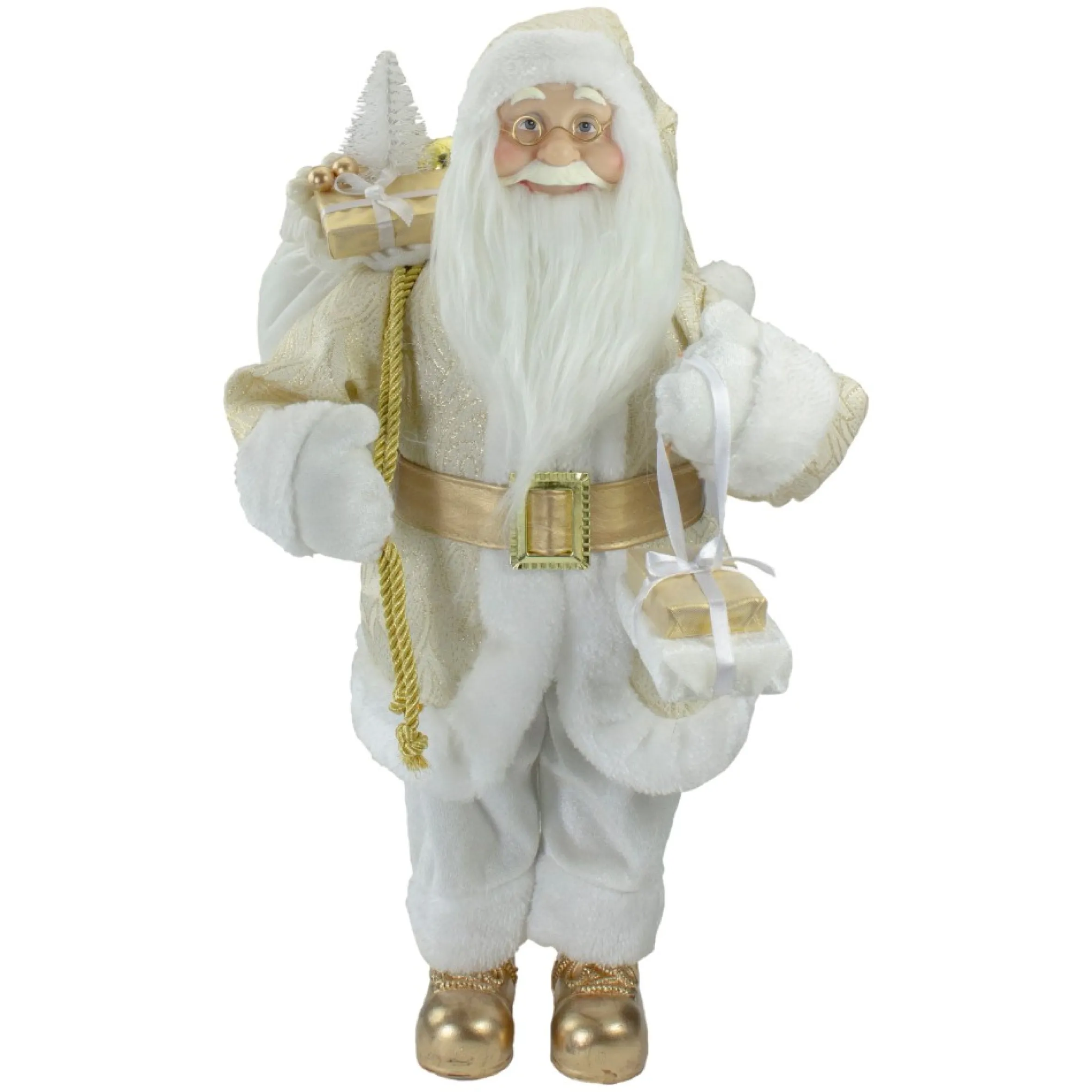 18" Gold And White Standing Santa Christmas Figure With Presents