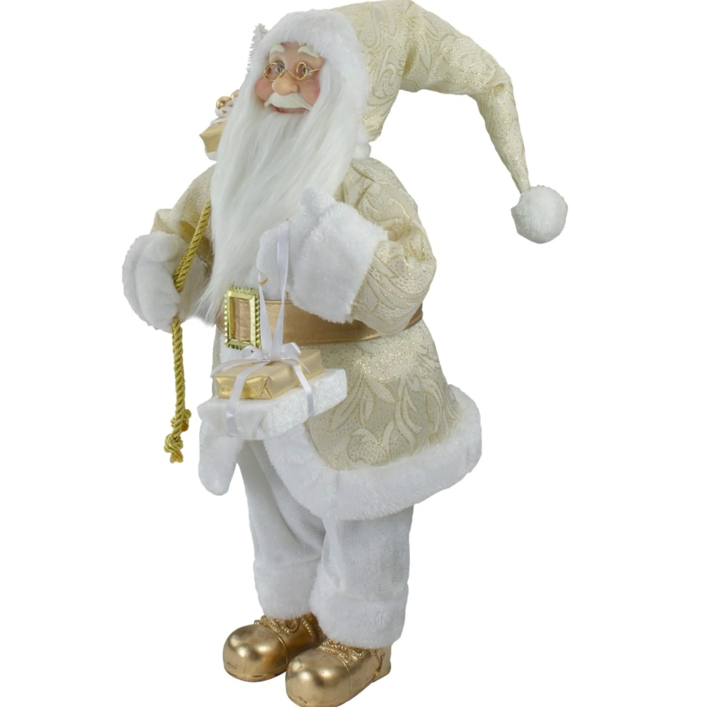 18" Gold And White Standing Santa Christmas Figure With Presents