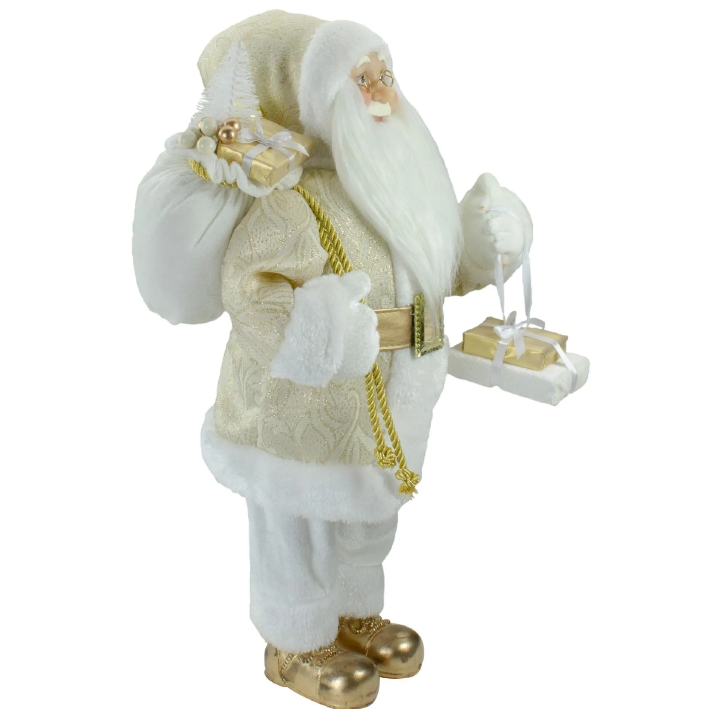 18" Gold And White Standing Santa Christmas Figure With Presents