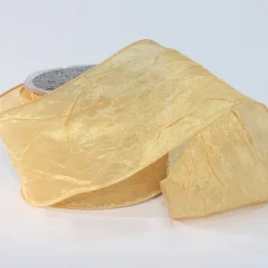 Gold Crinkled Satin Wired Craft Ribbon 3" X 27 Yards