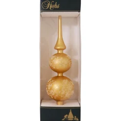13" Gold Floral Glitter Lace Matte Glass Finial Christmas Tree Topper - Unlit