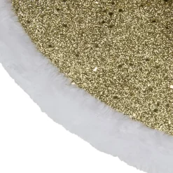 20" Gold Glittered Mini Christmas Tree Skirt With Faux Fur Trim