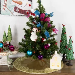 20" Gold Mini Christmas Tree Skirt With Tinsel Trim