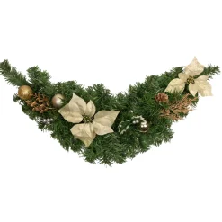 32" Gold Poinsettia And Pinecone Artificial Christmas Swag, Unlit