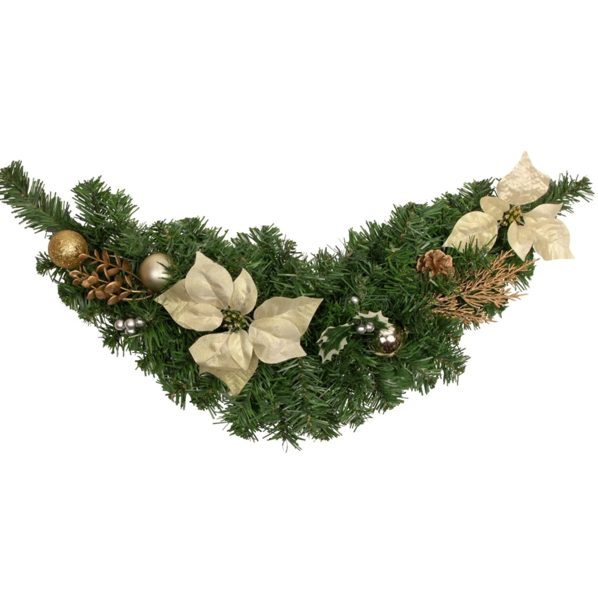 32" Gold Poinsettia And Pinecone Artificial Christmas Swag, Unlit