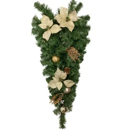 32" Gold Poinsettia Artificial Christmas Teardrop Swag, Unlit