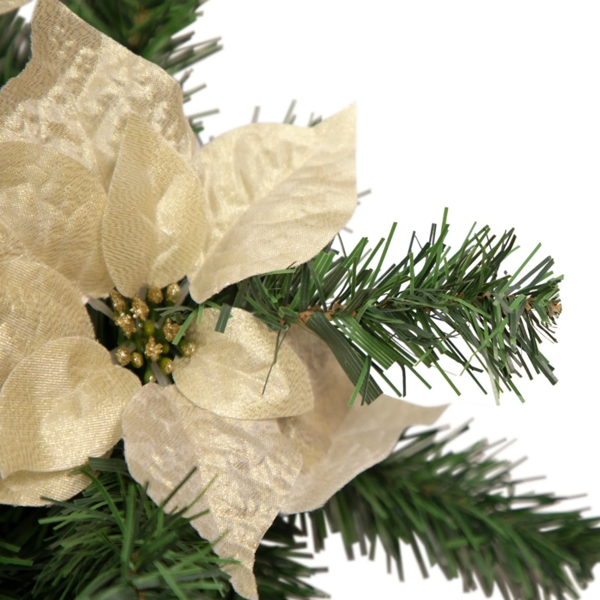 32" Gold Poinsettia Artificial Christmas Teardrop Swag, Unlit