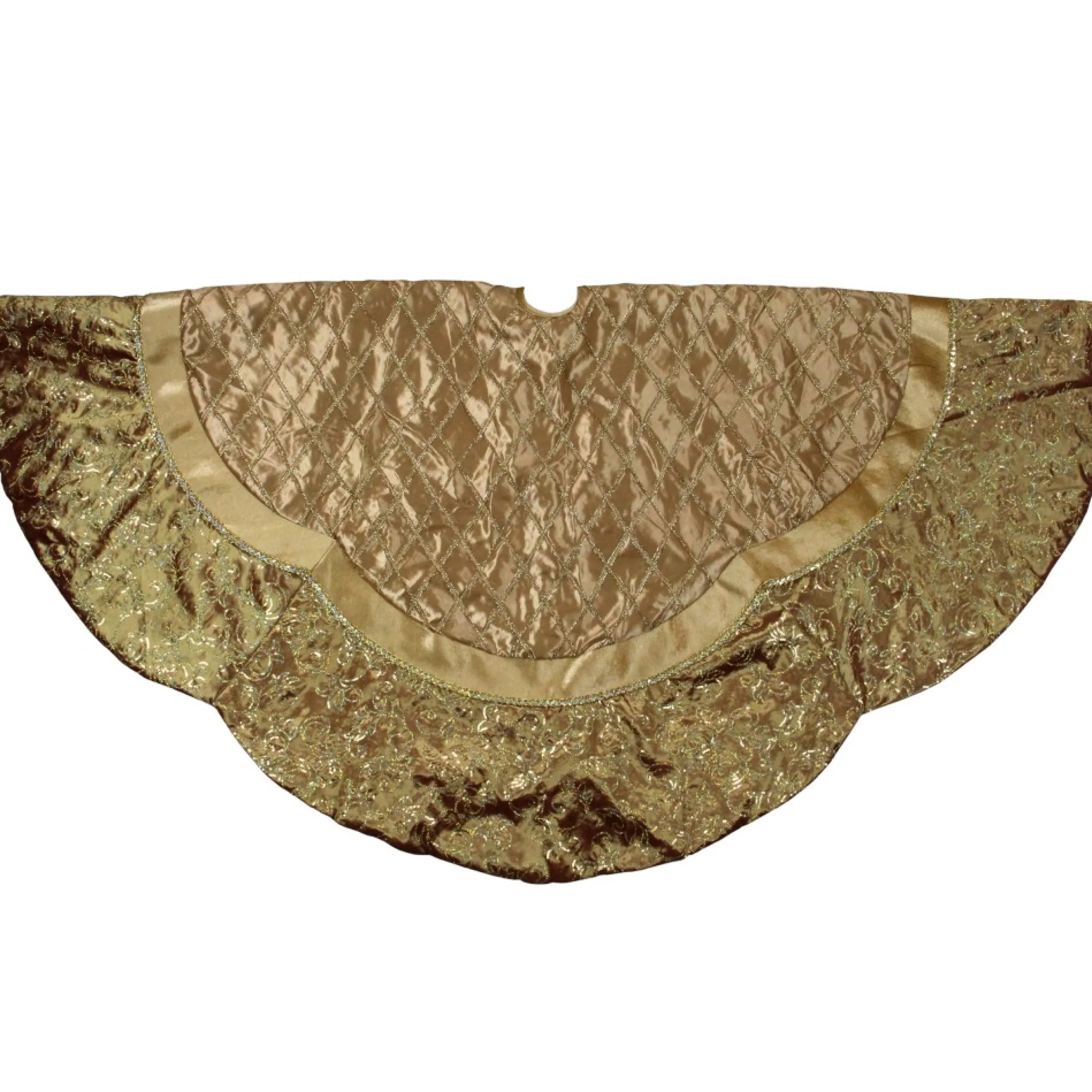 72" Gold Quilted Christmas Tree Skirt With Iridescent Sequins