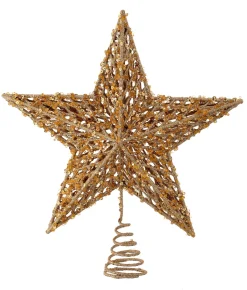 13" Gold Sequin Bead Glitter Star Christmas Tree Topper, Unlit