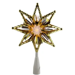 8" Gold Tinsel 8 Point Star Christmas Tree Topper - Clear Lights