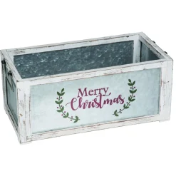 20" Gray And Blue Hand Crafted Christmas Merry Container