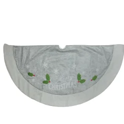 48" Gray And Green 'Merry Christmas' Mottled Tree Skirt With Herringbone Bordered Trim