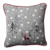 16.5" Gray And Red Embroidered Reindeer Christmas Square Throw Pillow