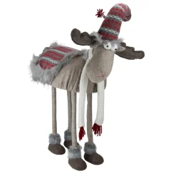 29" Gray And Red Nordic Standing Moose Christmas Figurine