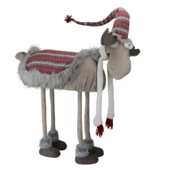29" Gray And Red Nordic Standing Moose Christmas Figurine